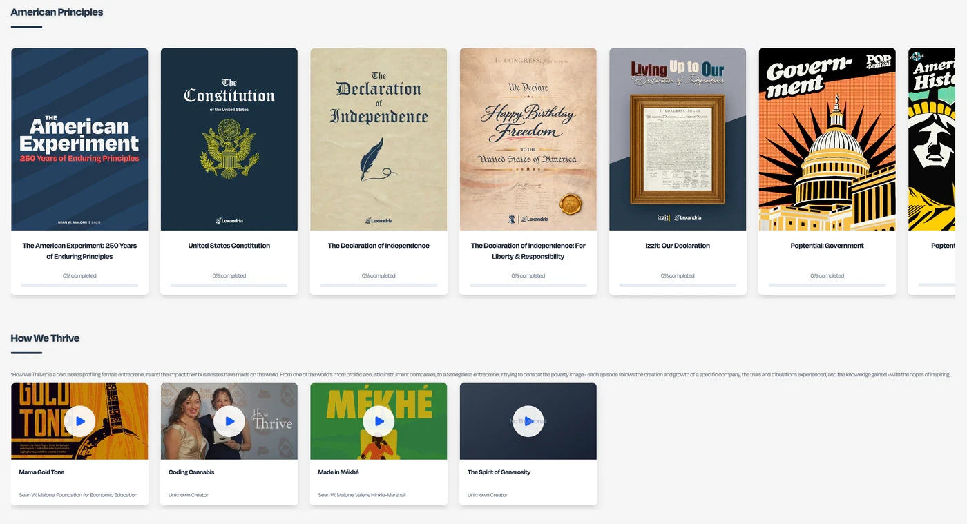 Lexandria digital course library featuring American history content